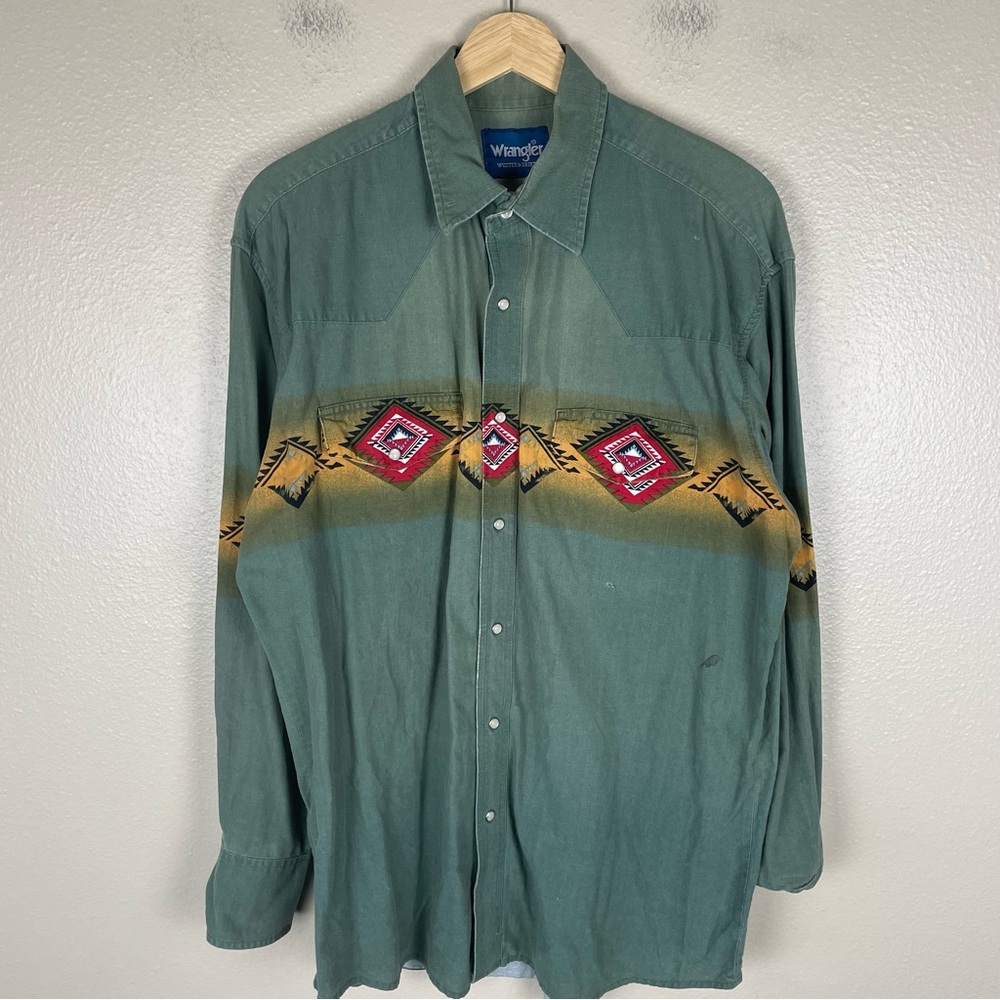 Vintage Wrangler Aztec Brush popper Shirt Navajo Size XL